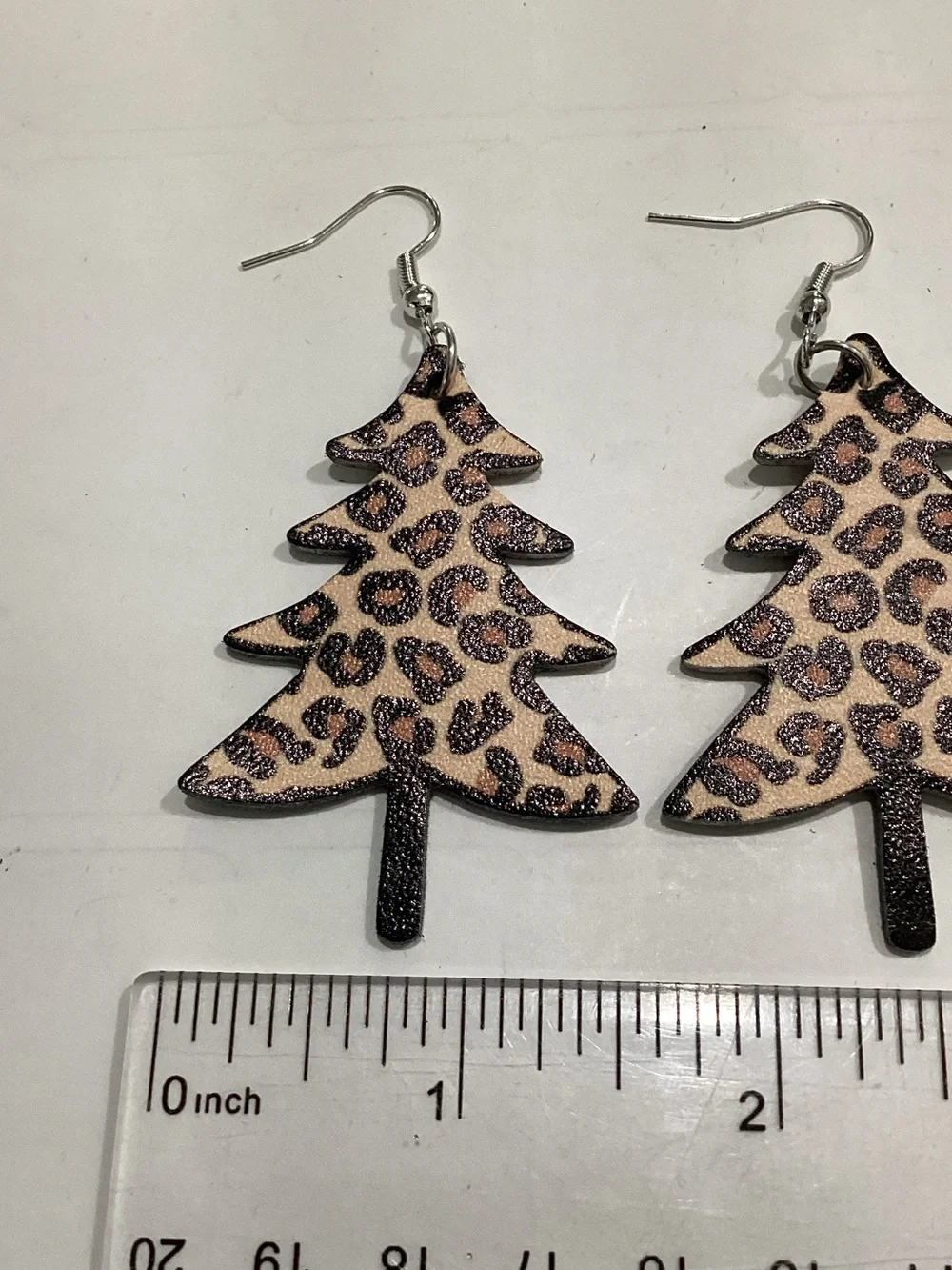 Leopard Print Tree Dangle Earrings - Pink & Black